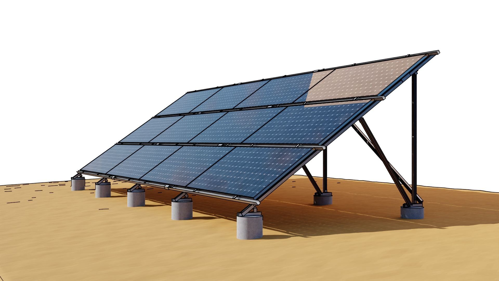rendering of solar panel ground mount rack design